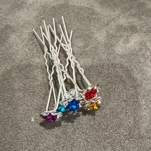 Multicolor Crystal Flower Hair Pins - Silver-Tone Bobby Pins
